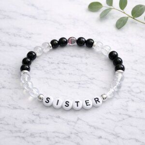 SISTER Clear Quartz Black Obsidian Crystal Bracelet 6mm Beads Jewelry Gift Ready